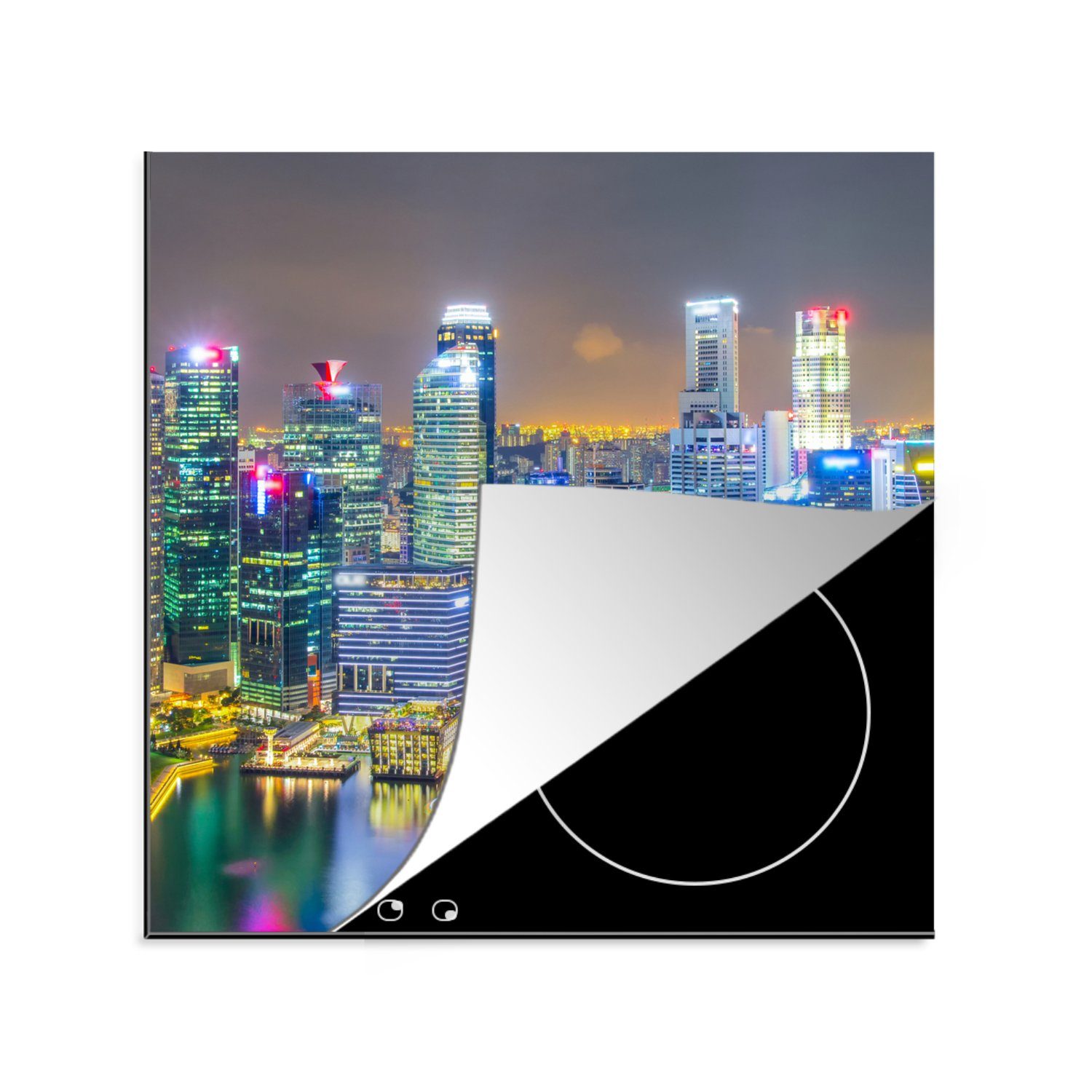 tlg), Arbeitsplatte Vinyl, - (1 78x78 Licht, - Singapur Stadt Ceranfeldabdeckung, küche cm, für MuchoWow Herdblende-/Abdeckplatte