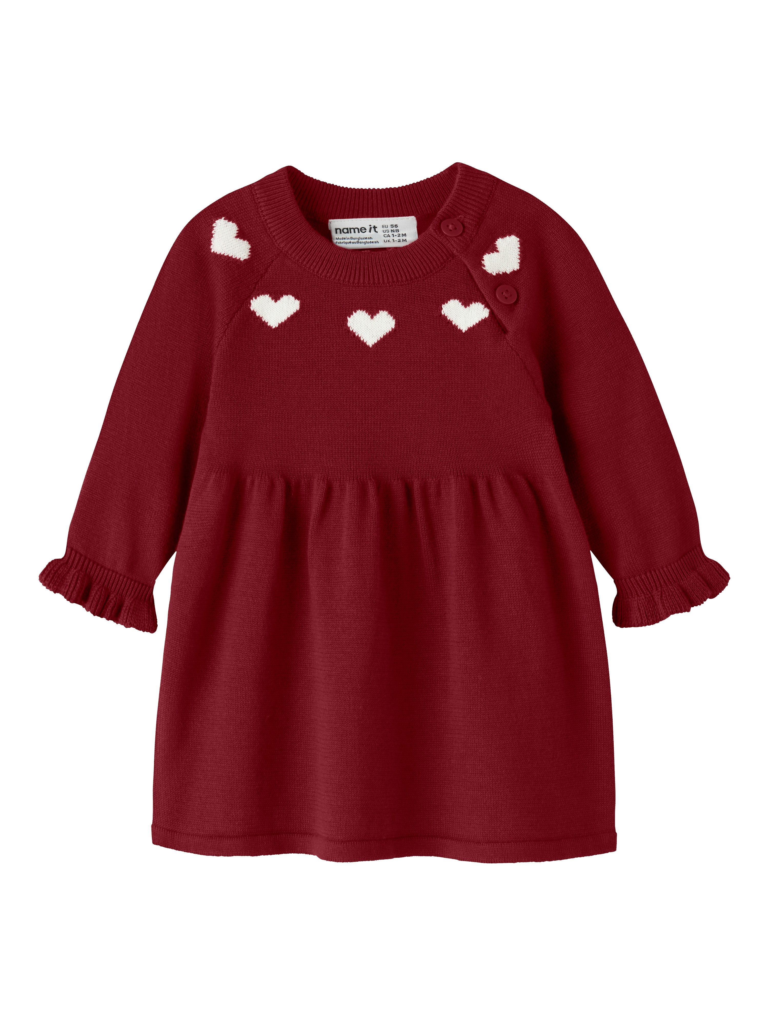 Name It Strickkleid NBFRISSE LS KNIT DRESS Weihnachten, Baumwolle, Herzchen-Strickmuster