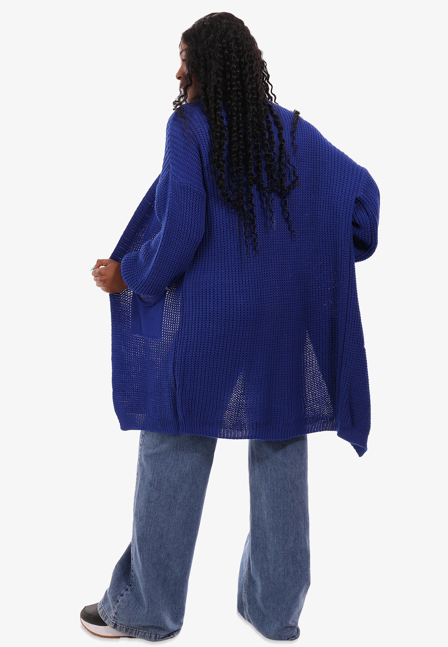 royalblau & Unifarbe, YC Strick-Cardigan Fashion Taschen Cardigan Size One Taschen aufgesetzten Style in mit mit