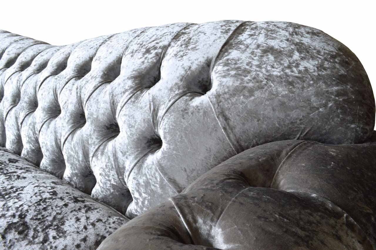 JVmoebel Sofa Chesterfield Samt in Couch Design Made Europe Textil, Sitzer 3 Grau Sofa
