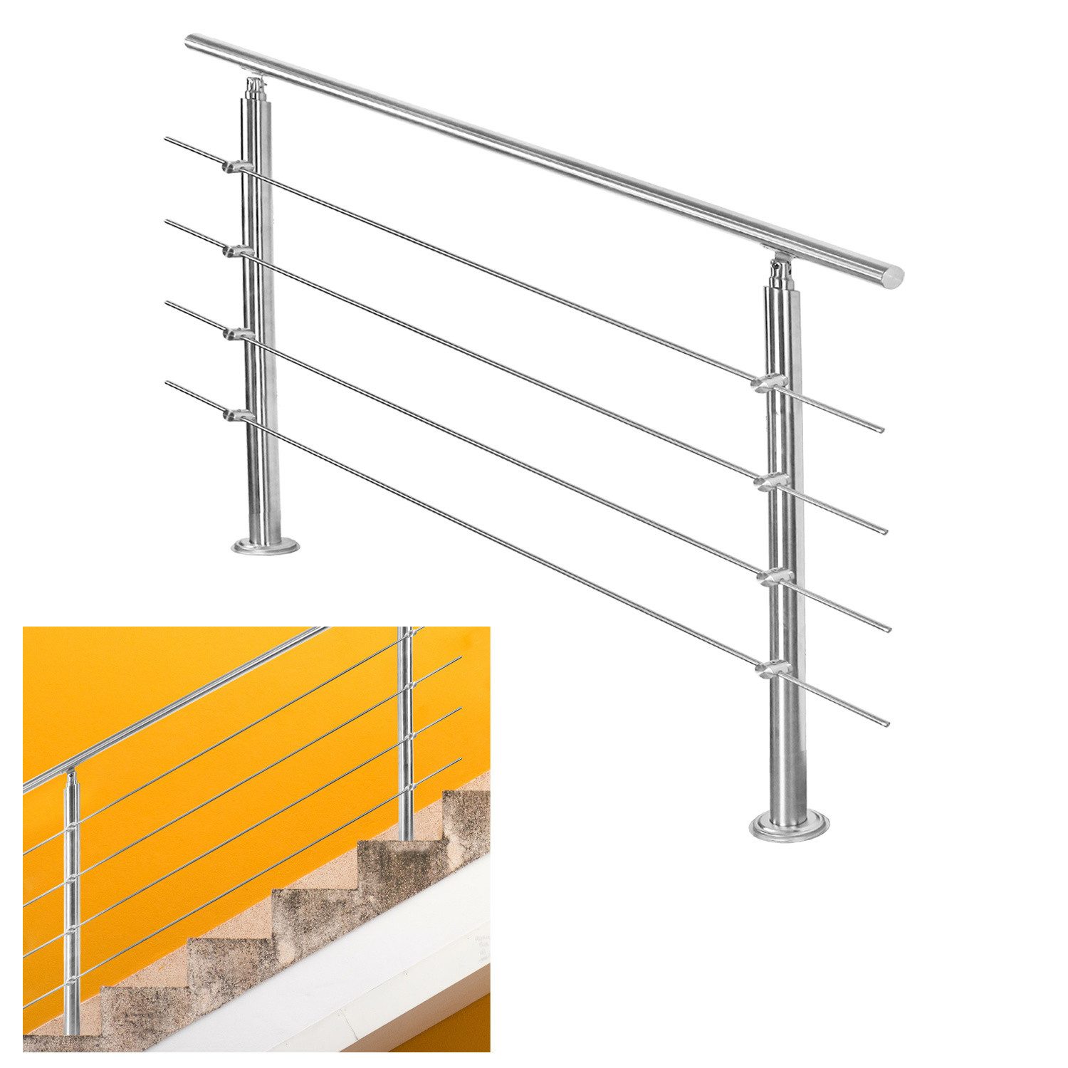 Clanmacy Brüstungsgeländer Edelstahl Treppengeländer Bausatz Handlauf Geländer viele Größen, 80 cm Länge, mit 4 Pfosten