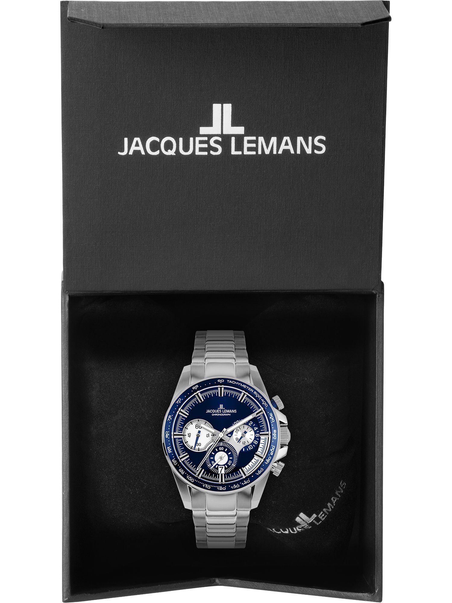 Jacques Lemans Herren-Uhren Jacques Chronograph blau Lemans Quarz, Klassikuhr Analog