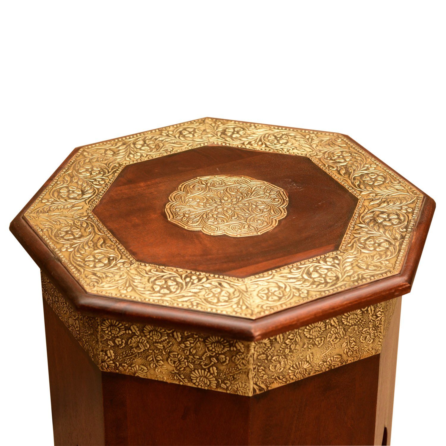 rot-braun Moro Orientalischer Gold Stil Messing, Beistelltisch Vintage Meena Casa cm marokkanischer Holz Ø Look in 40 Beistelltisch