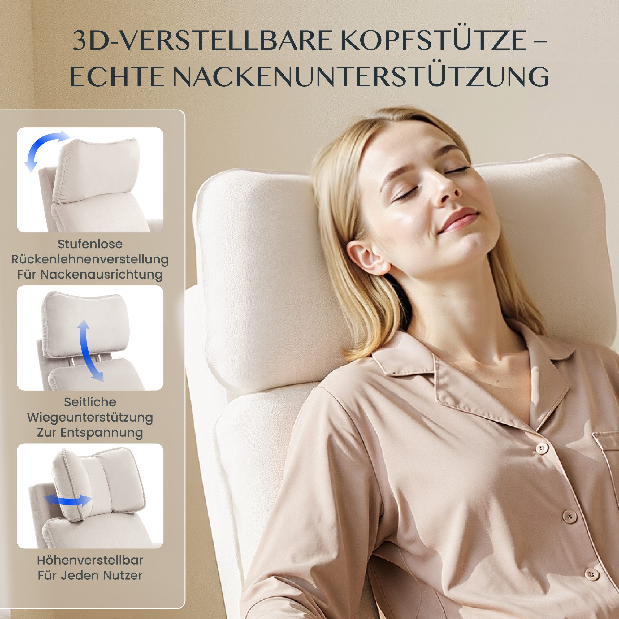 FLEXISPOT Loungesessel Cradle, Relaxsessel, Liegesessel, Schaukelstuhl mit Seitentaschen (mit 3D-Kopfstütze, 180-225° verstellbaren Armlehnen, Rocking- & 270° Drehfunktion, mit Seitentaschen), Fernsehsessel mit verstellbare Rückenlehne im Wohnzimmer