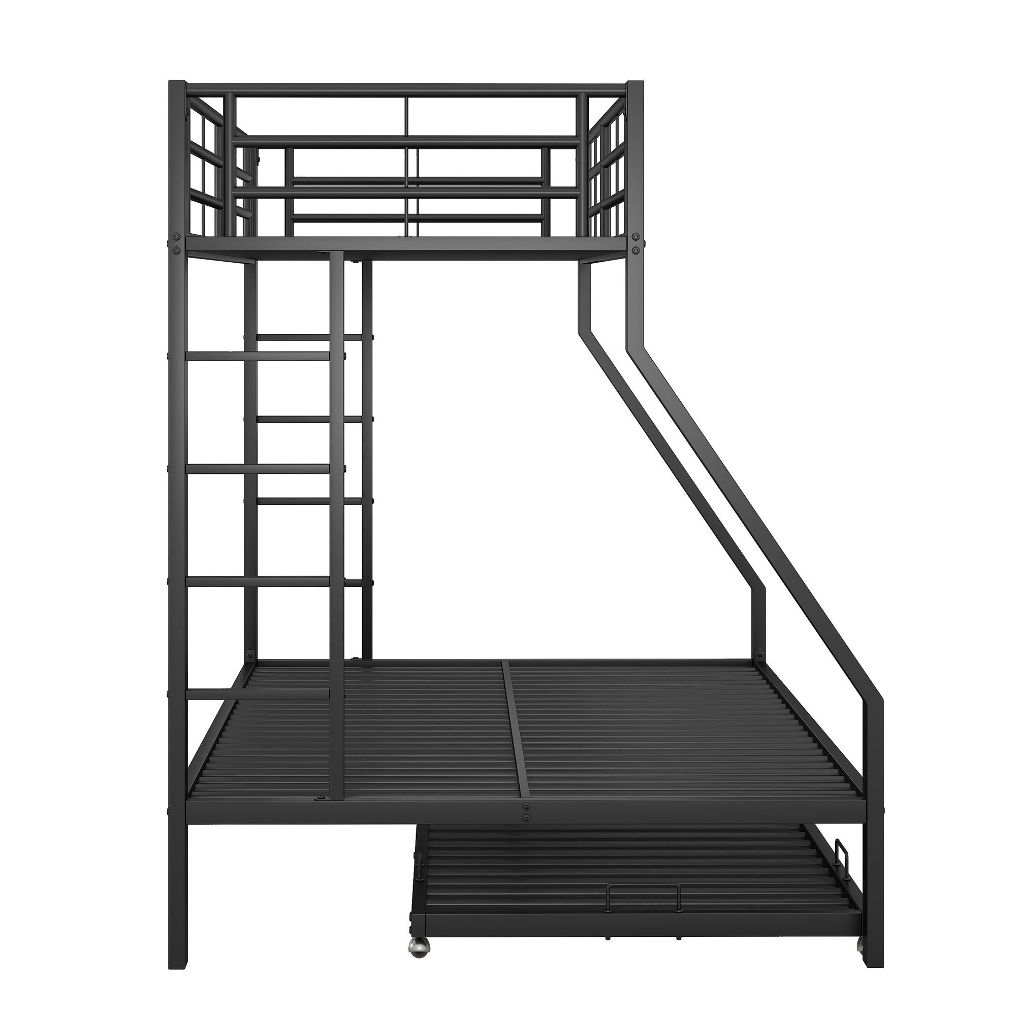 beiden 90(140)x200cm Seiten), ausziehbarem Metallbett Etagenbett Ohne Bett,mit schwarz auf (mit Matratze ausziehbarem Leiter mit Bett OKWISH