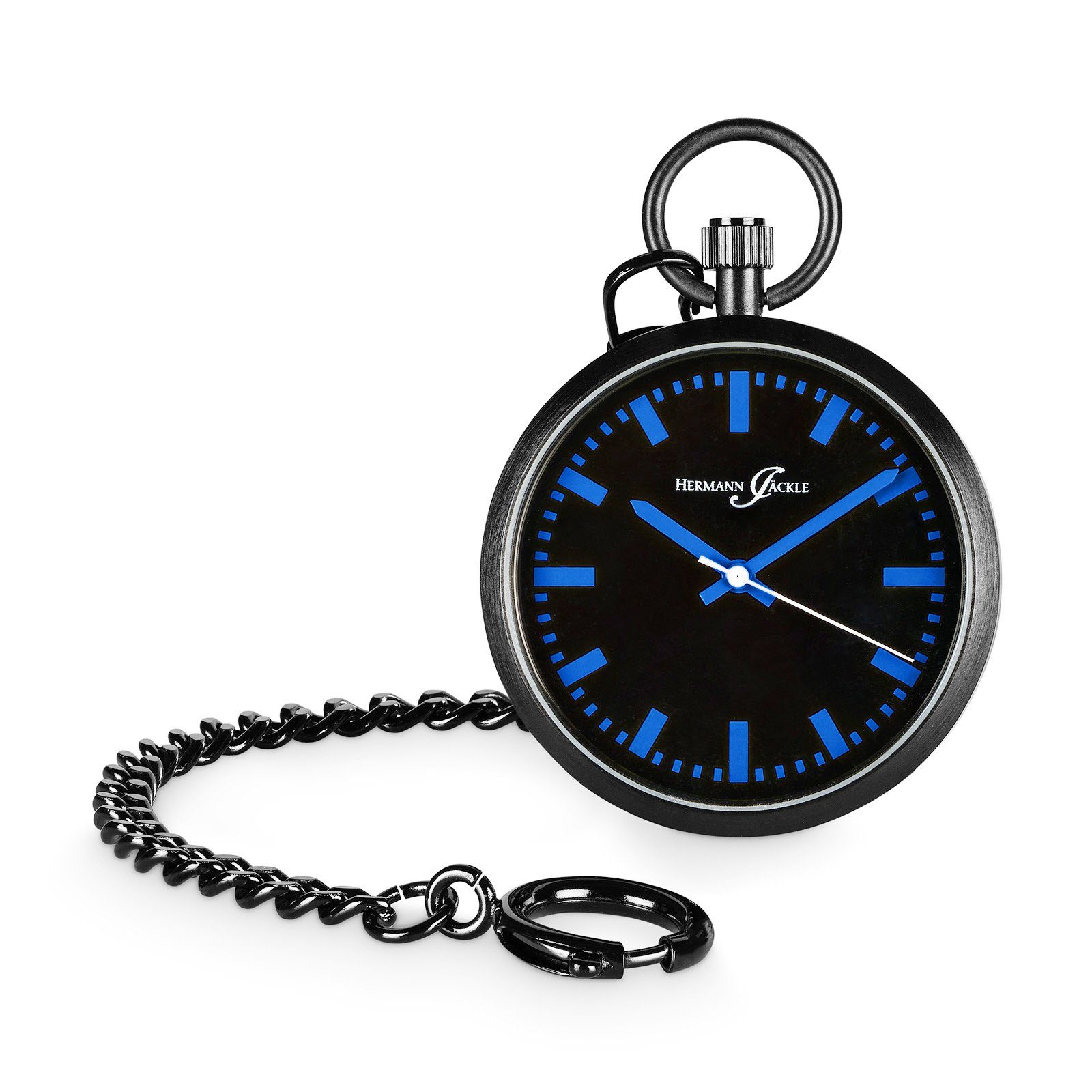 Hermann Jäckle Taschenuhr "Berlin Blau" Quarzwerk, 43 mm, Mineralglas, mit Kette & Reiseetui, – Elegante Herrenuhr im modernen Design