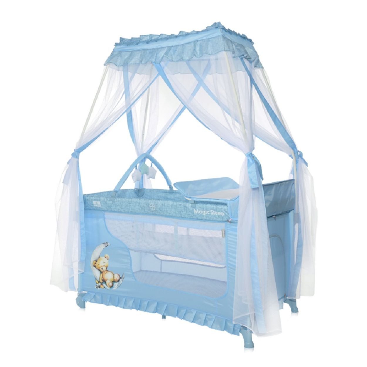 Lorelli Baby-Reisebett Reisebett, Laufstall Magic Sleep, 2 Ebenen Baldachin Mobile Wickelauflage faltbar