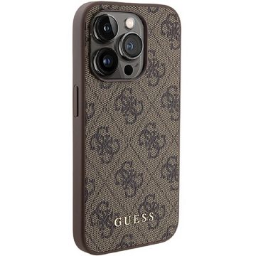 Guess Handyhülle Case iPhone 15 Pro Kunstleder braun mit goldfarbenen Logo 6,1 Zoll, Kantenschutz