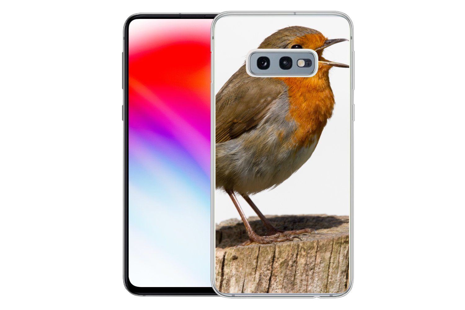 MuchoWow Handyhülle für Samsung Galaxy S10e Rotkehlchen - Vogel - Holz, Phone Case, Silikon, Schutzhülle Dünn