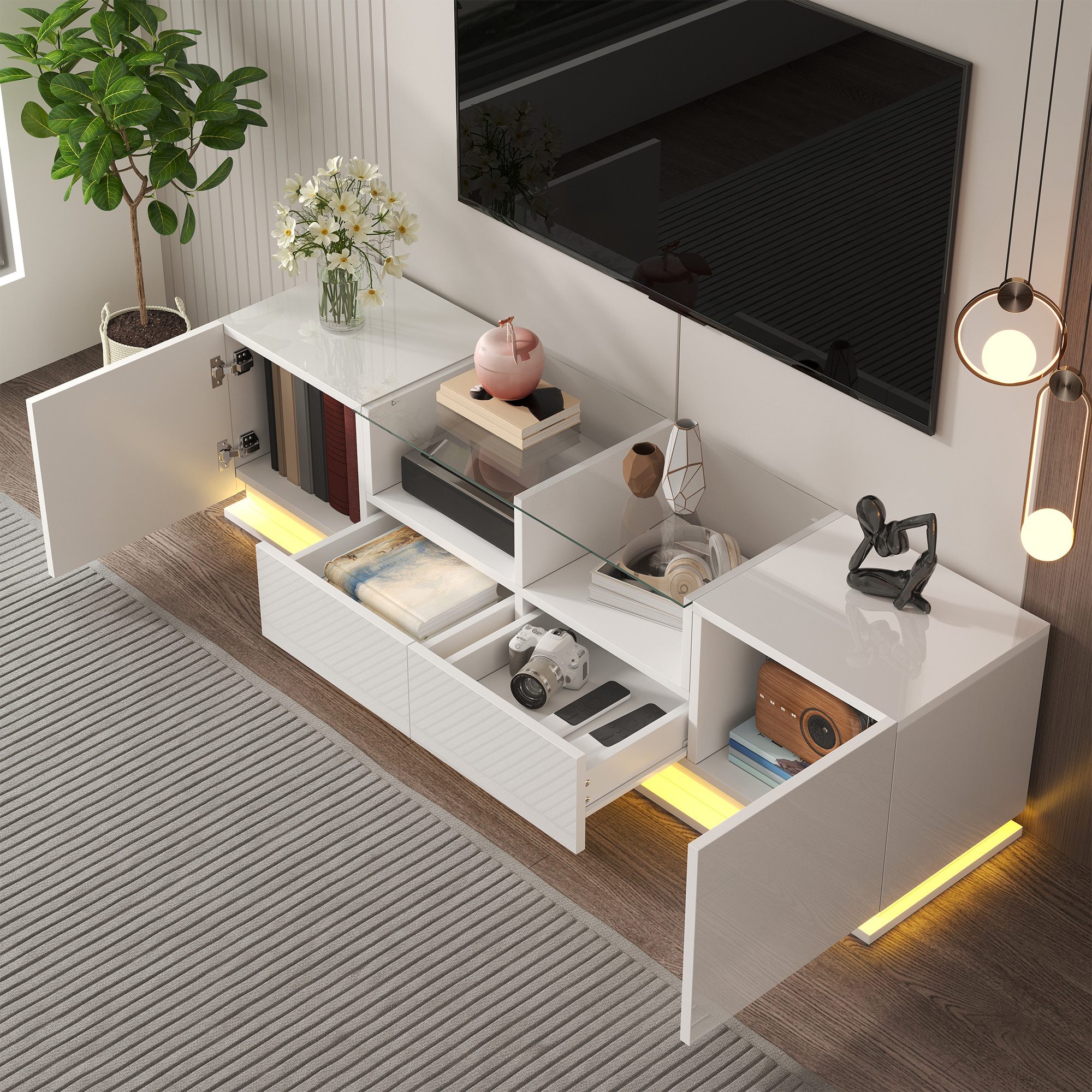 Merax Lowboard Hochglanz TV-Schrank mit LED, günstig online kaufen
