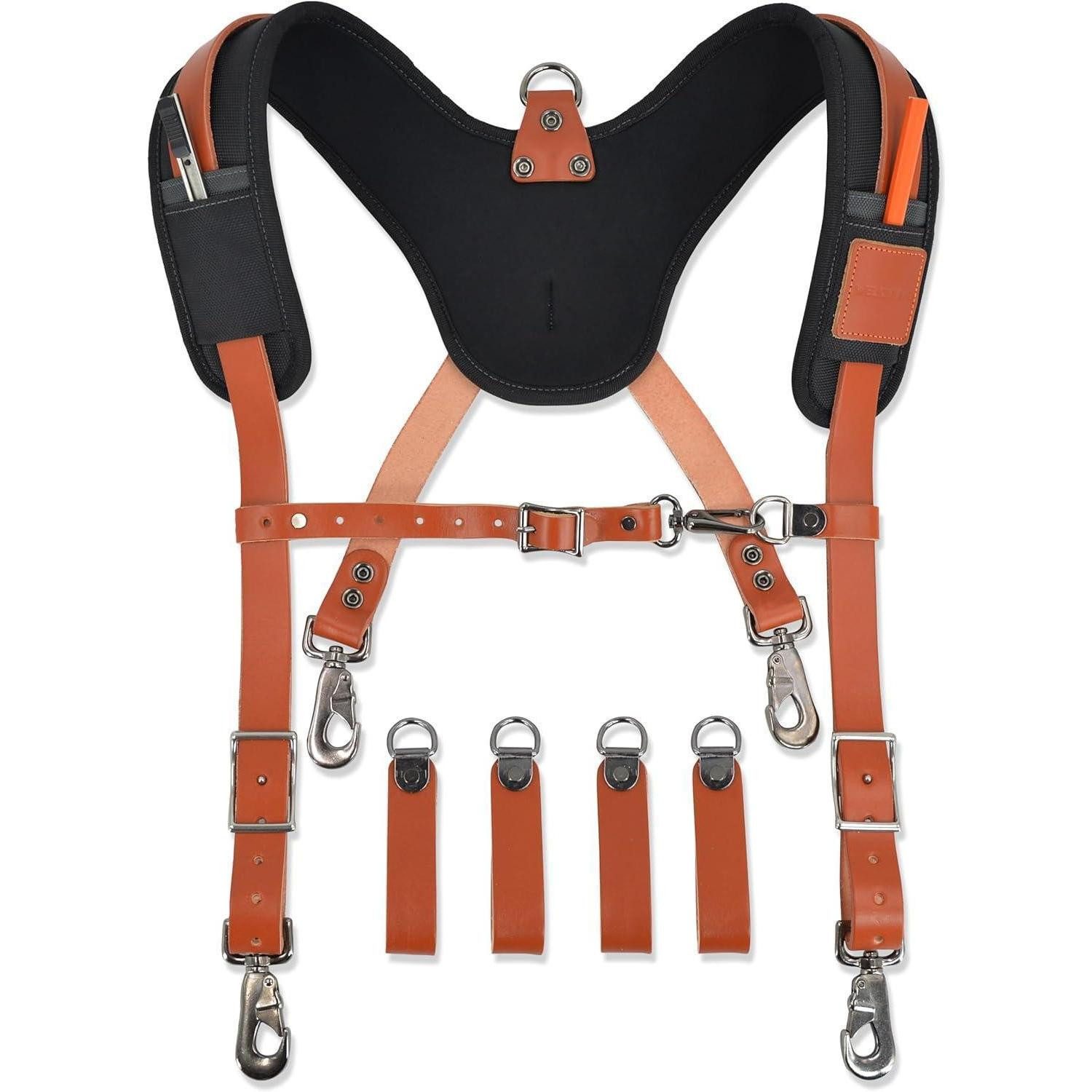 LuxusKollektion Werkzeugtasche Hosenträger Werkzeuggürtel Büffelleder gepolstert verstellbar robust