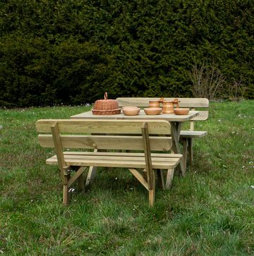 Platan Room Garten-Essgruppe 3-tlg. Gartengarnitur, Gartenmöbel aus Kiefernholz 120 cm / 150 cm / 170 cm Bank Tisch massiv