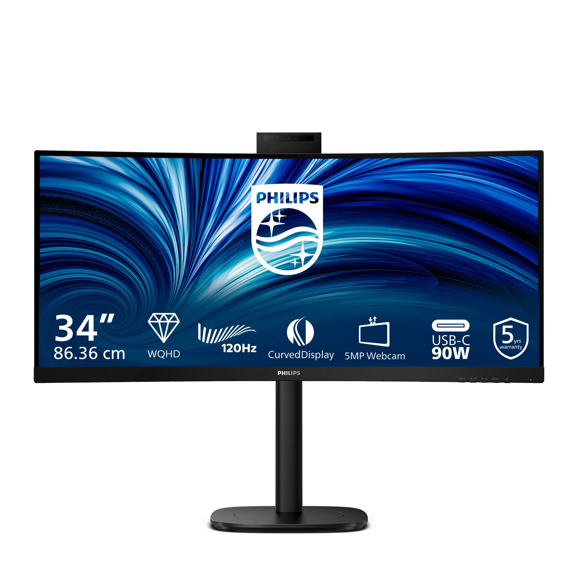 Philips 86,4cm (34,0) 34B2U3600CH 21:09 2xHDMI+DP+USB-C bl. TFT-Monitor (3440 x 1440 px, Wide Quad HD, 4 ms Reaktionszeit, 120 Hz, VA, Curved, Lautsprecher, HDCP, HDR, Höhenverstellbar)