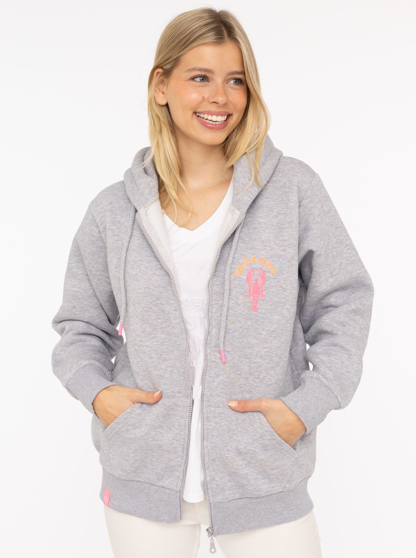 Zwillingsherz Sweatjacke "Salty & Happy" Kapuze, Langarm, Reißverschluss, modisch, maritim, Kordelzug
