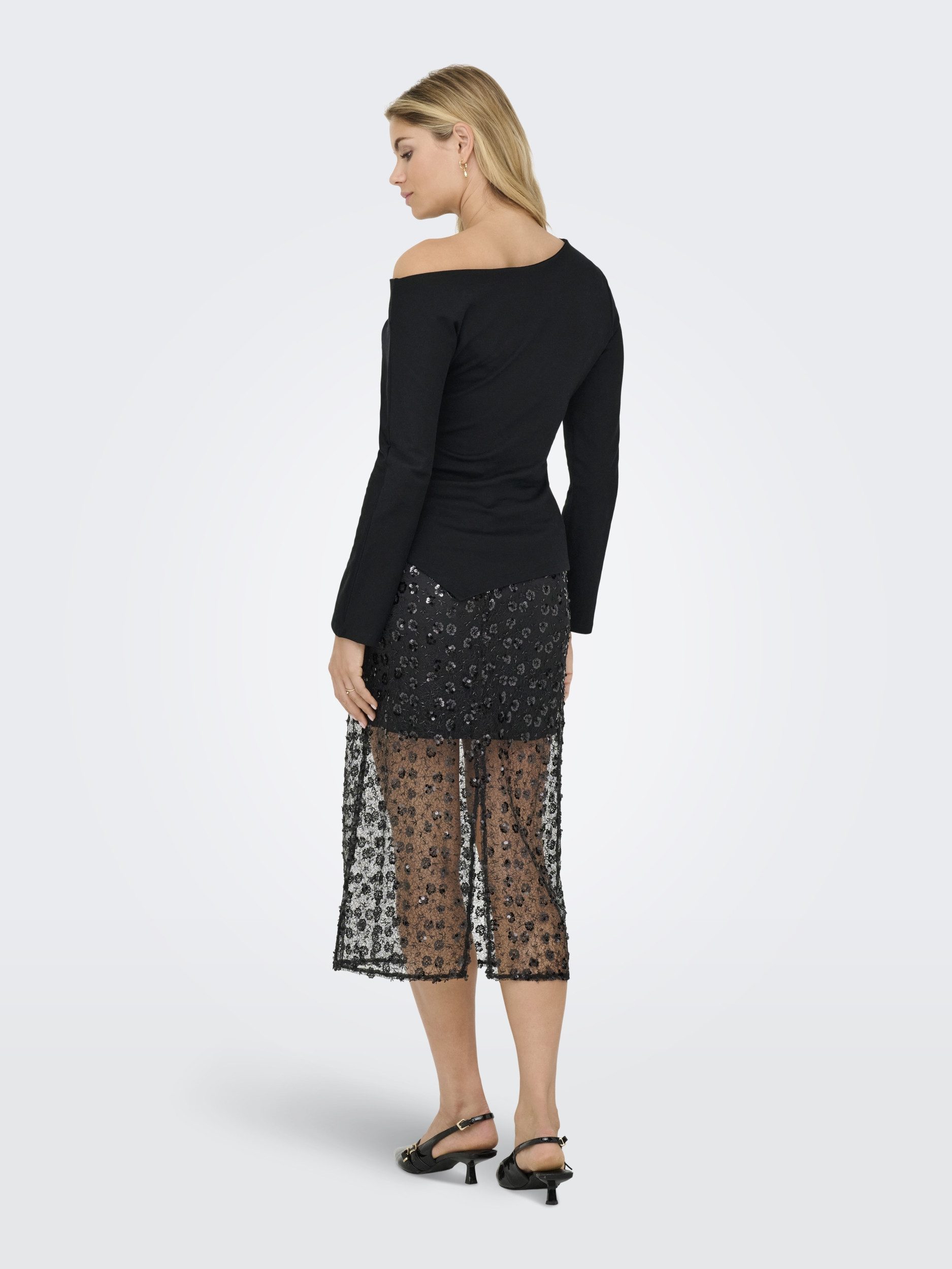 JDY T-Shirt JDYCATIE L/S ASSYMETRIC TOP JRS, Black