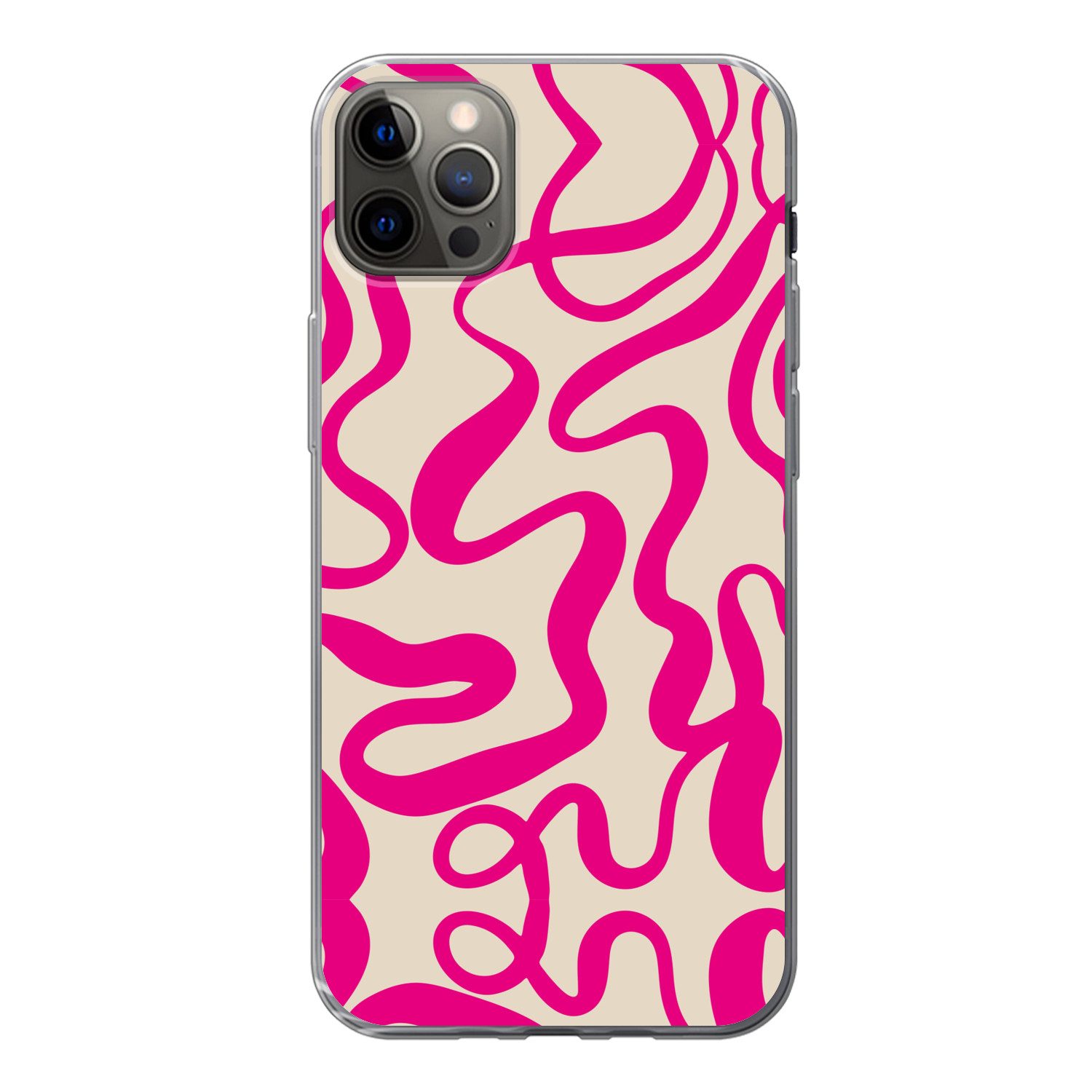 MuchoWow Handyhülle für Apple iPhone 13 Pro Max Linien - Rosa - Beige - Abstrakt - Minimal, Smartphone-Bumper, Print, Handy Schutzhülle Dünn