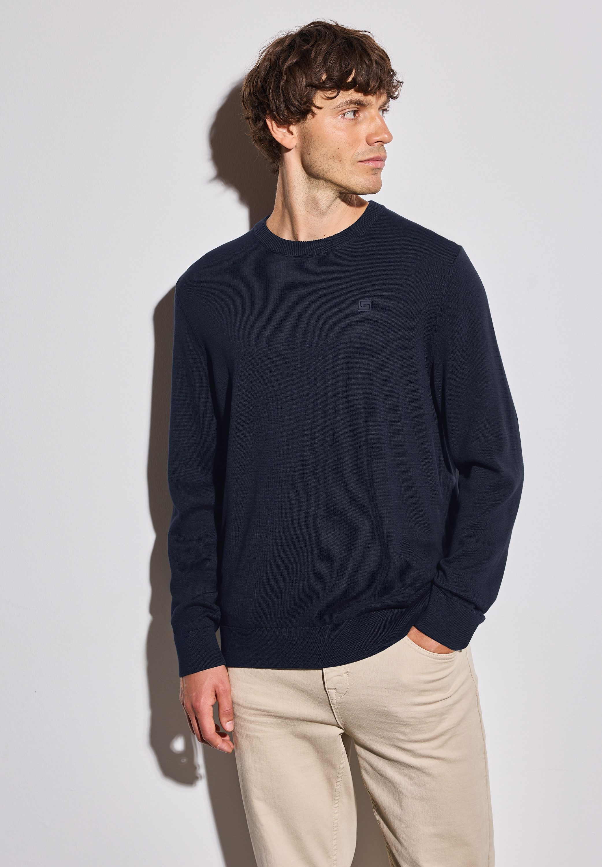 STREET ONE MEN Rundhalspullover aus reiner günstig online kaufen