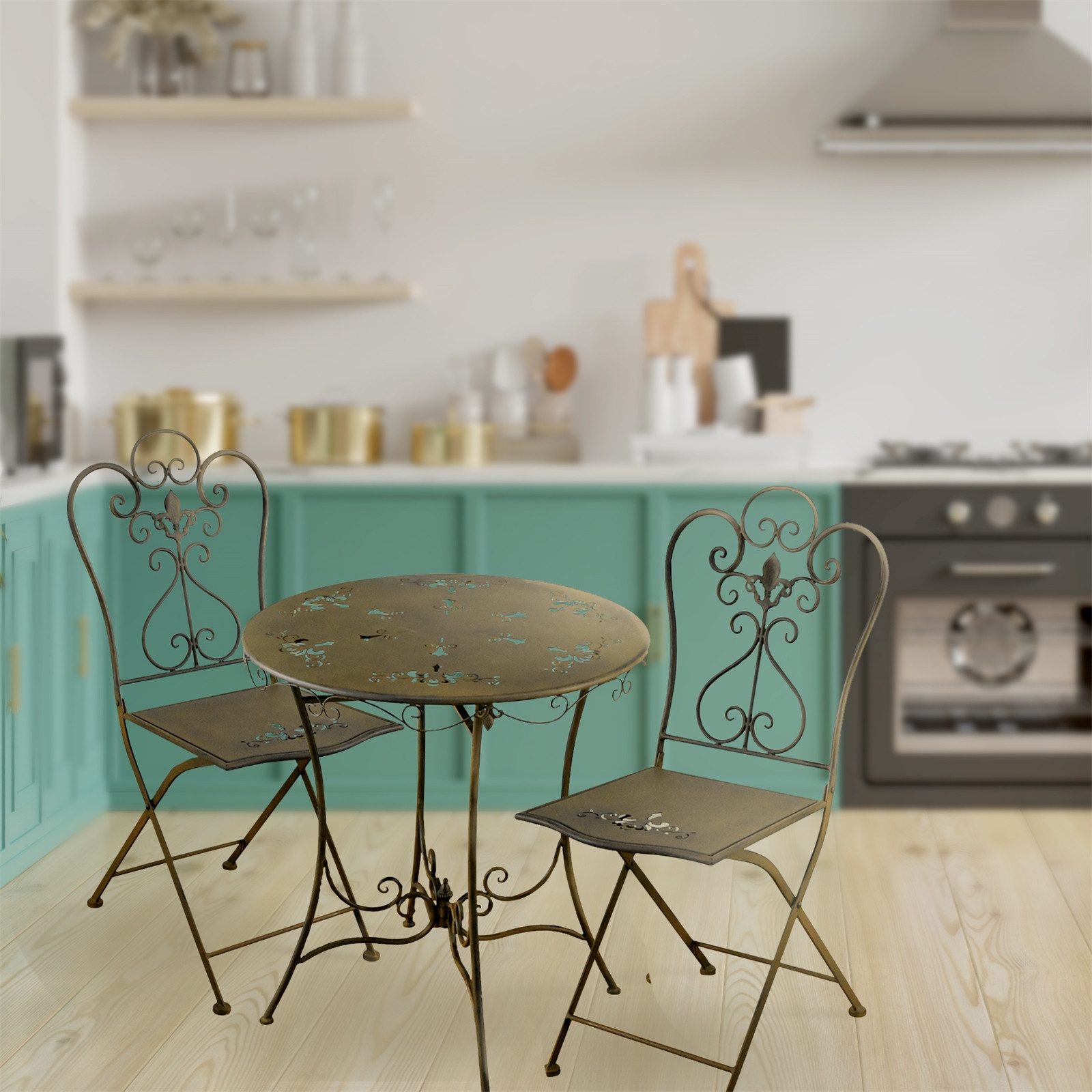 HTI-Living Küchentisch Essgruppe 3-teilig Lily Braun (Set, 3-St., 1x Tisch, 2x Stühle), Sitzgruppe Metall