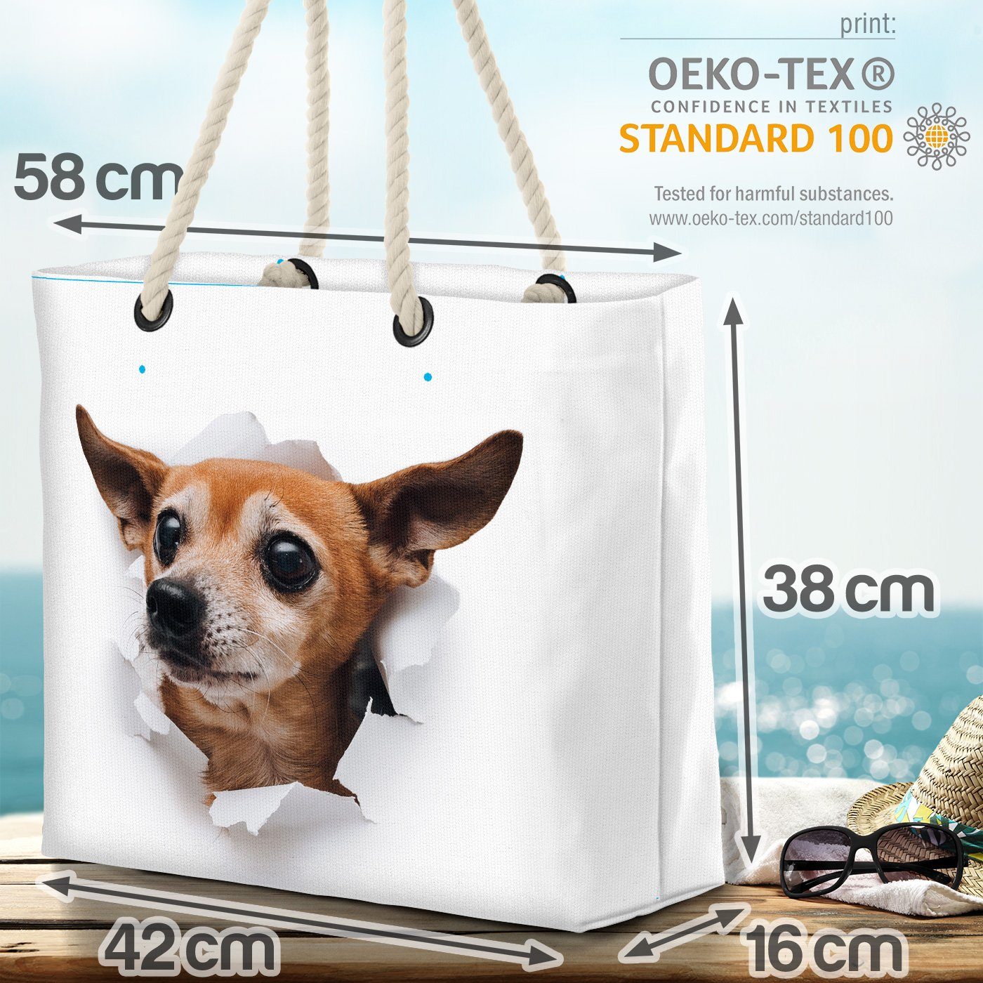VOID Strandtasche (1-tlg), Russischer Frenchie Tier Bag Hund Beach Toy Welpe Russkiy Toy Haustier Hund