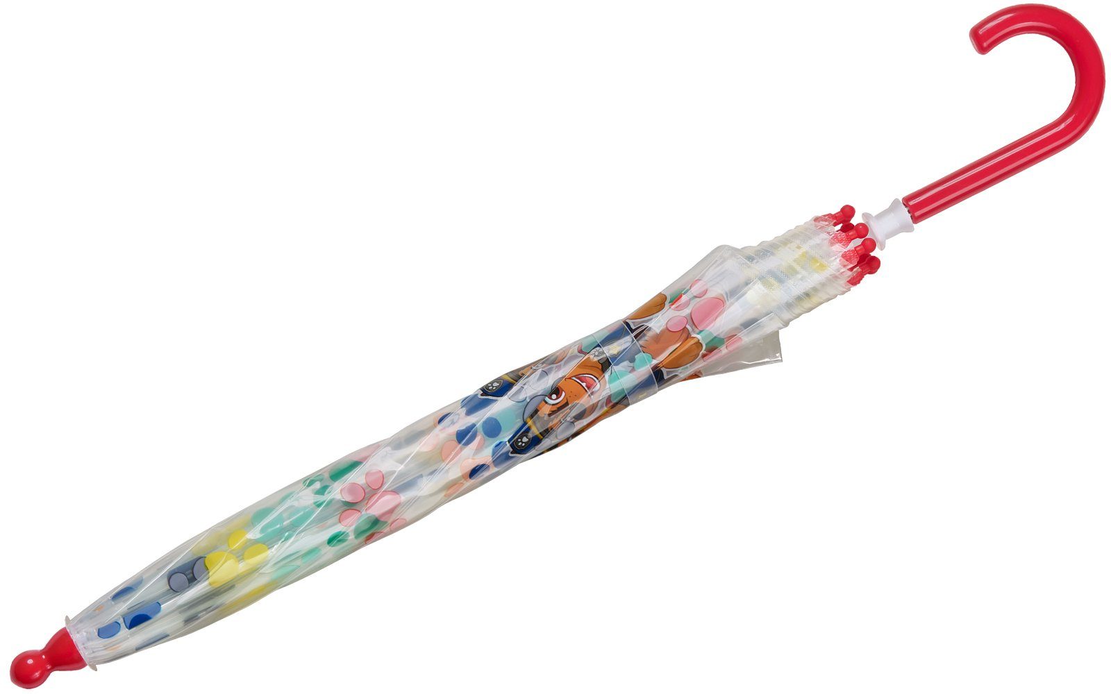 HAPPY RAIN Stockregenschirm Kinder-Stockschirm transparent durchsichtig, mit Paw Patrol Fellfreunde Pfoten Motiven