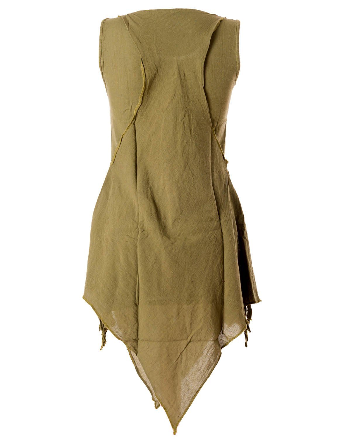Vishes Tunikakleid Ethno, Used-Look Zipfeliges Tunika oilve im Shirt Style Hippie, Lagenlook Goa Elfen