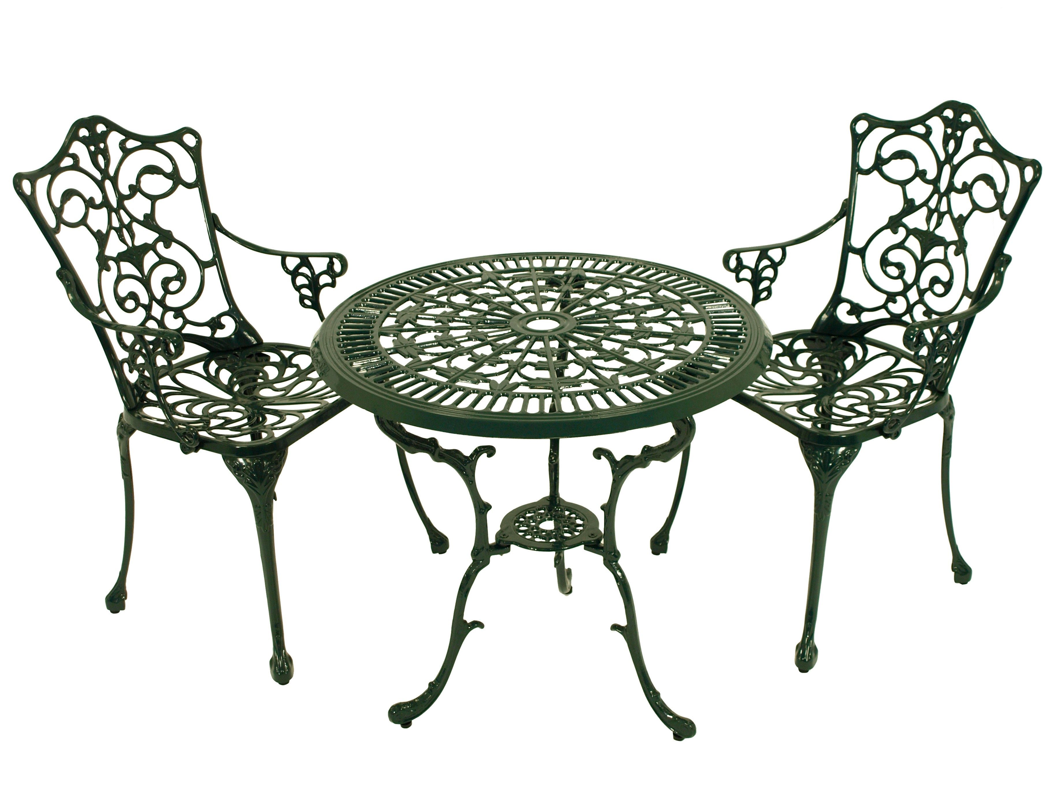 TPFGarden Sitzgruppe BOULDER, (Bistroset - Jugendstil - Gartenmöbel Set 3-teilig, 3-tlg., Sitzgruppe Aluguss antik dunkelgrün), (2x Sessel mit Armlehnen, 1x Tisch 70cm rund)