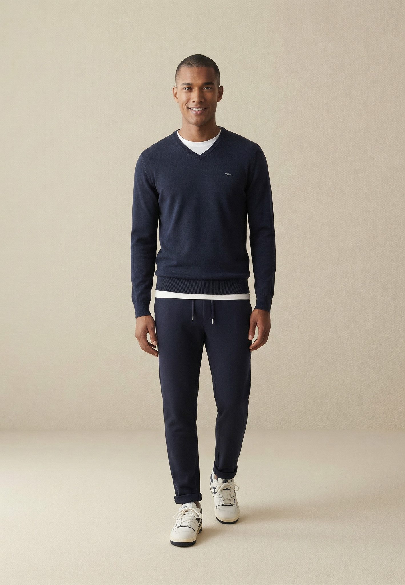 FYNCH-HATTON Strickpullover aus Baumwolle, mit V-Ausschnitt, bequeme Passform