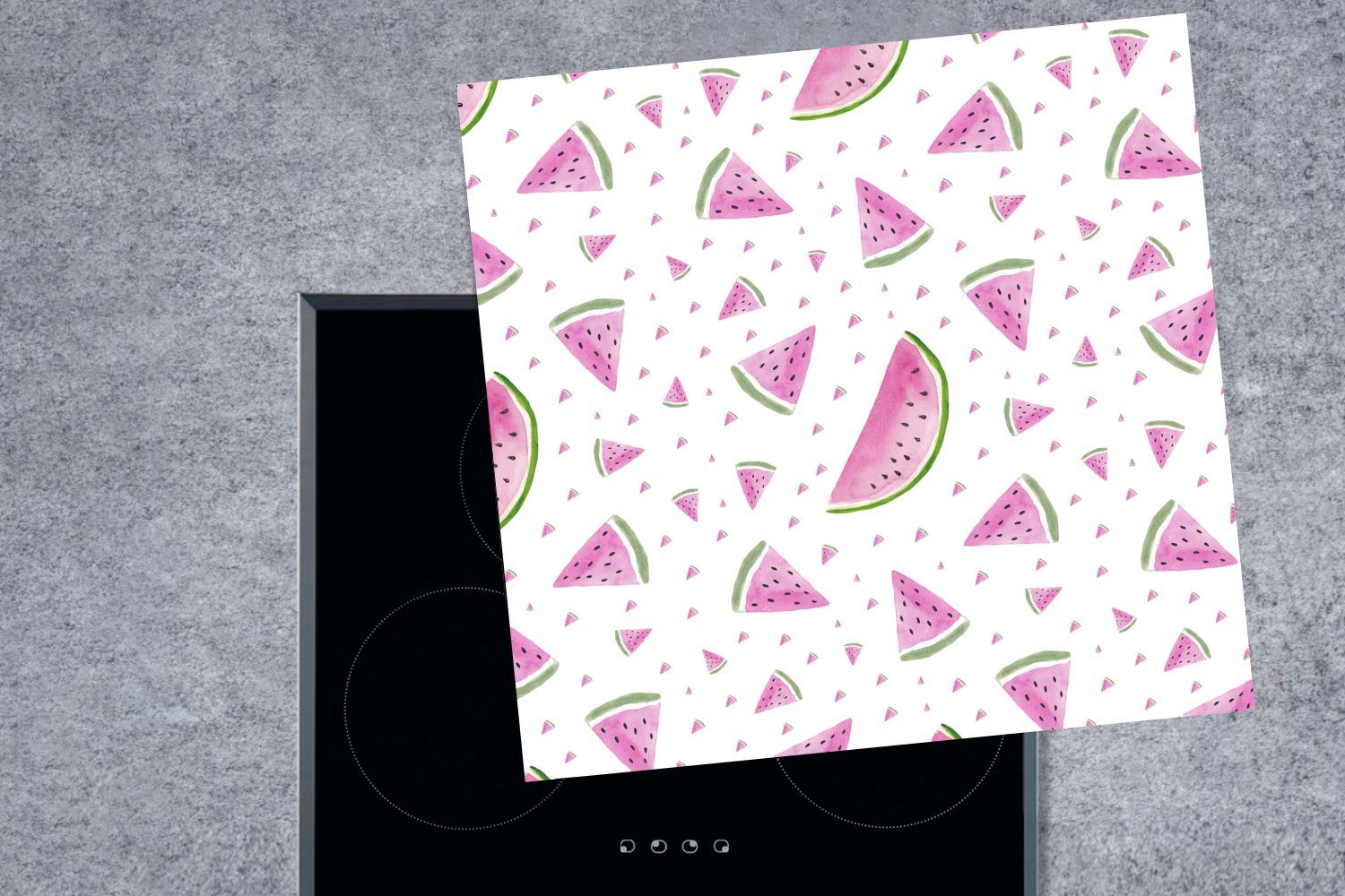 - Wassermelonen cm, Weiß, - Vinyl, tlg), MuchoWow Arbeitsplatte Aquarellfarbe Herdblende-/Abdeckplatte (1 Ceranfeldabdeckung, 78x78 für küche