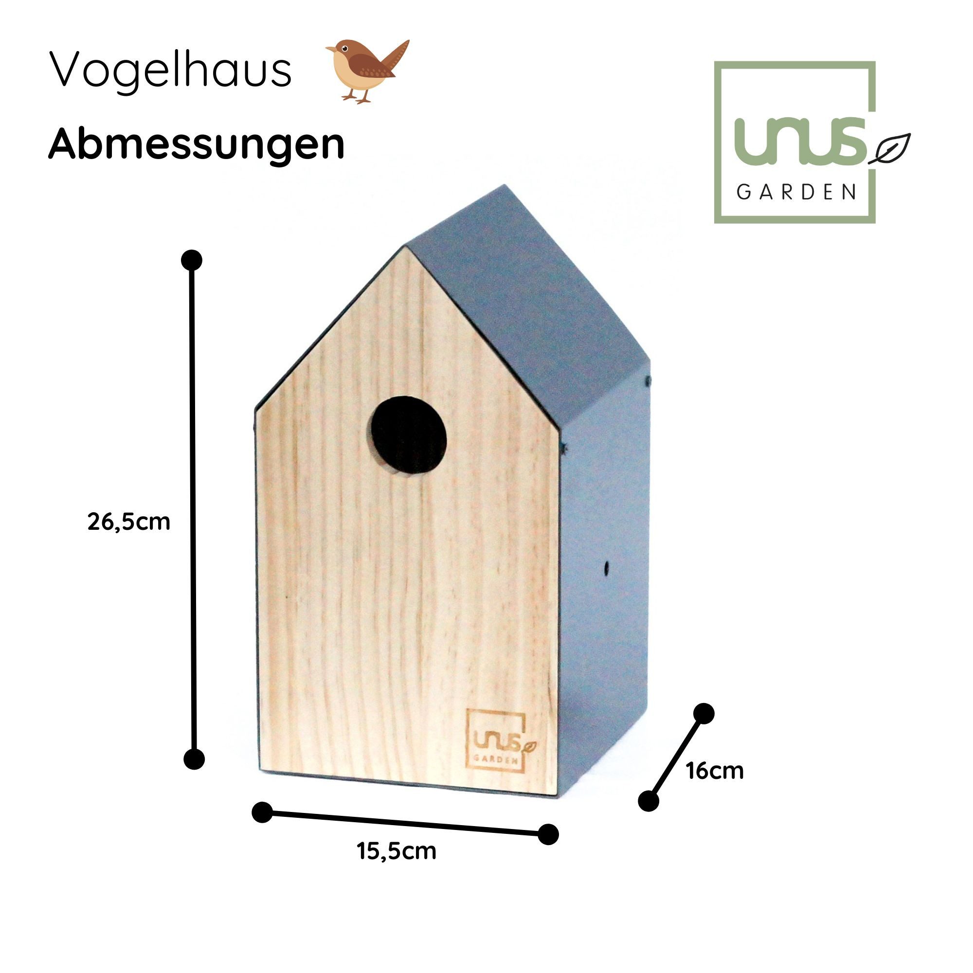 UNUS GARDEN Vogelhaus Vogelhaus mit vielen Befestigungsmöglichkeiten, Nistkasten Nistkästen für Vögel für draußen Vogelhäuschen Brutkasten