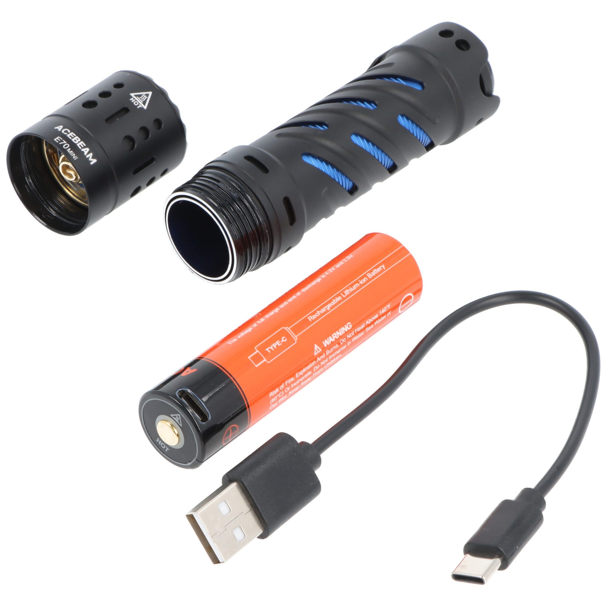 Acebeam LED Taschenlampe AceBeam E70 Mini LED-Taschenlampe mit 2.000 Lumen, CRI90+, inklusive