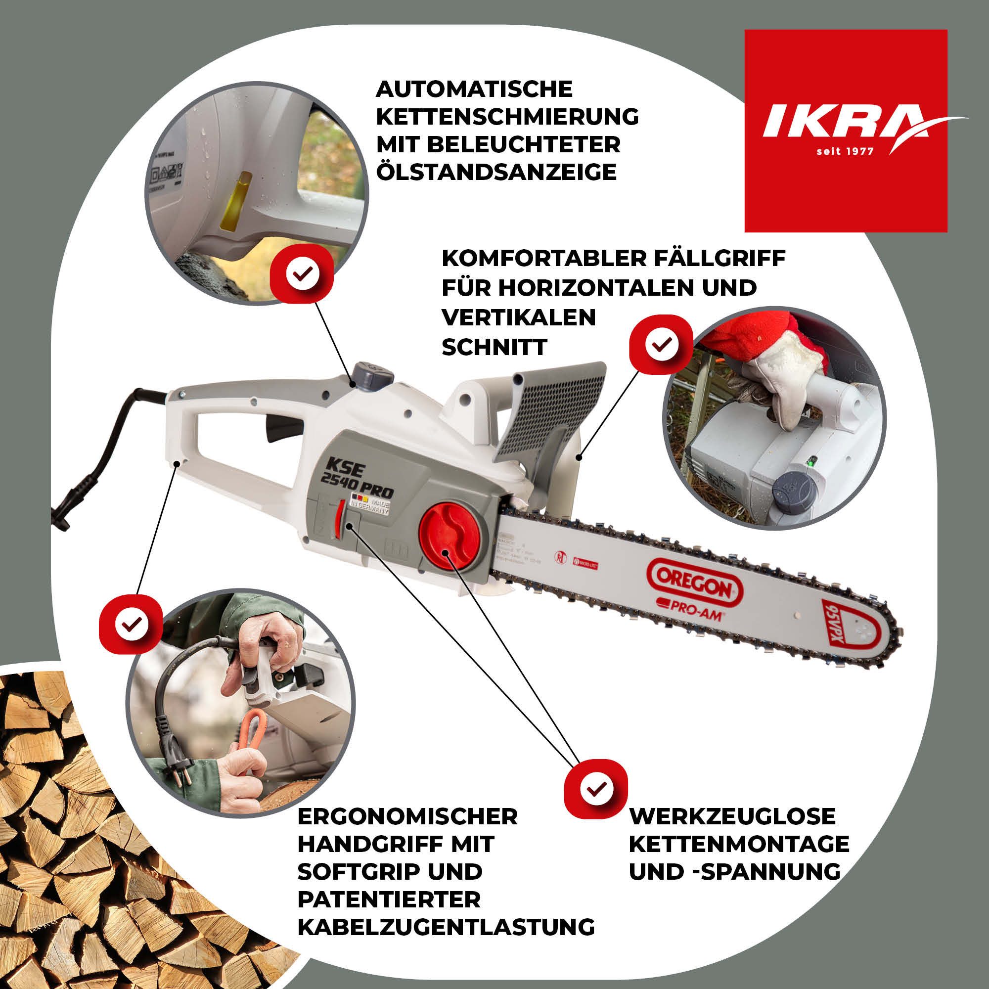 ikra GmbH Elektro-Kettensäge KSE 2540, 40 cm Schwertlänge, Deutsche Ingenieurskunst