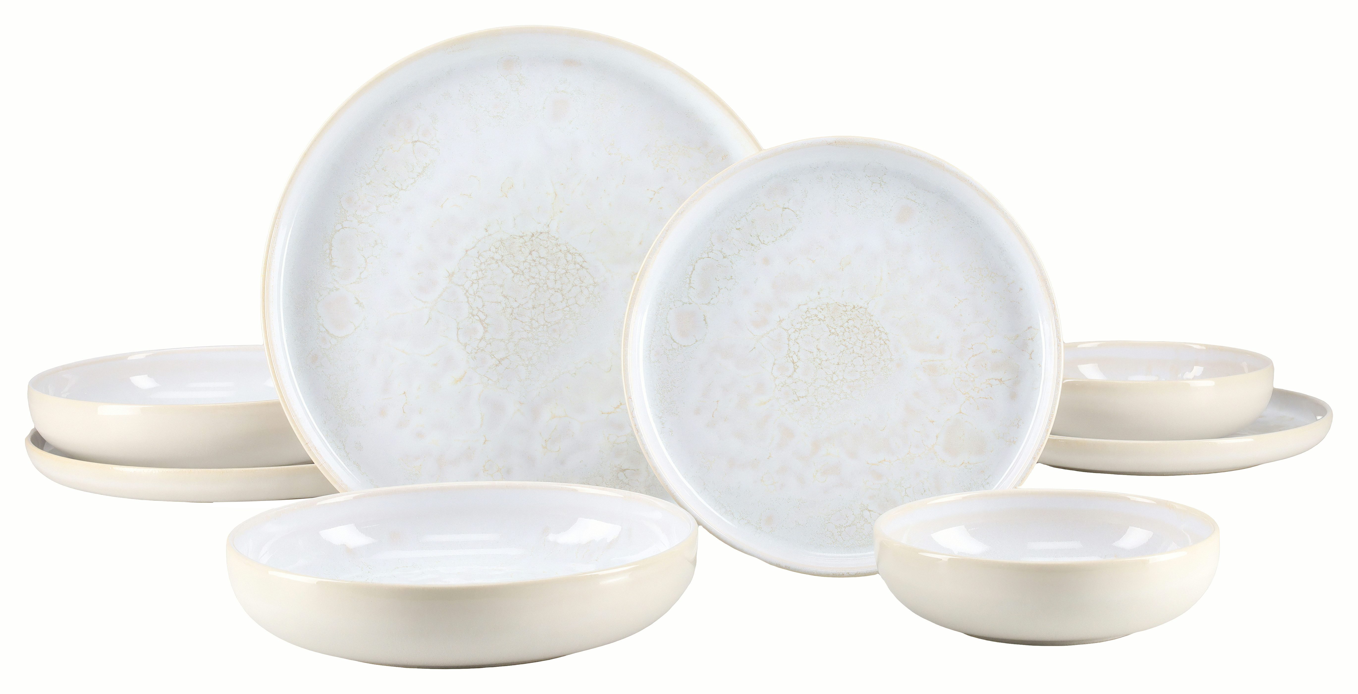 CreaTable Teller-Set Yuki, Geschirr-Set, 8-tlg. (8-tlg), 2 Personen, Steinzeug, Sanfter Weißton, Spülmaschinengeeignet, mikrowellengeeignet