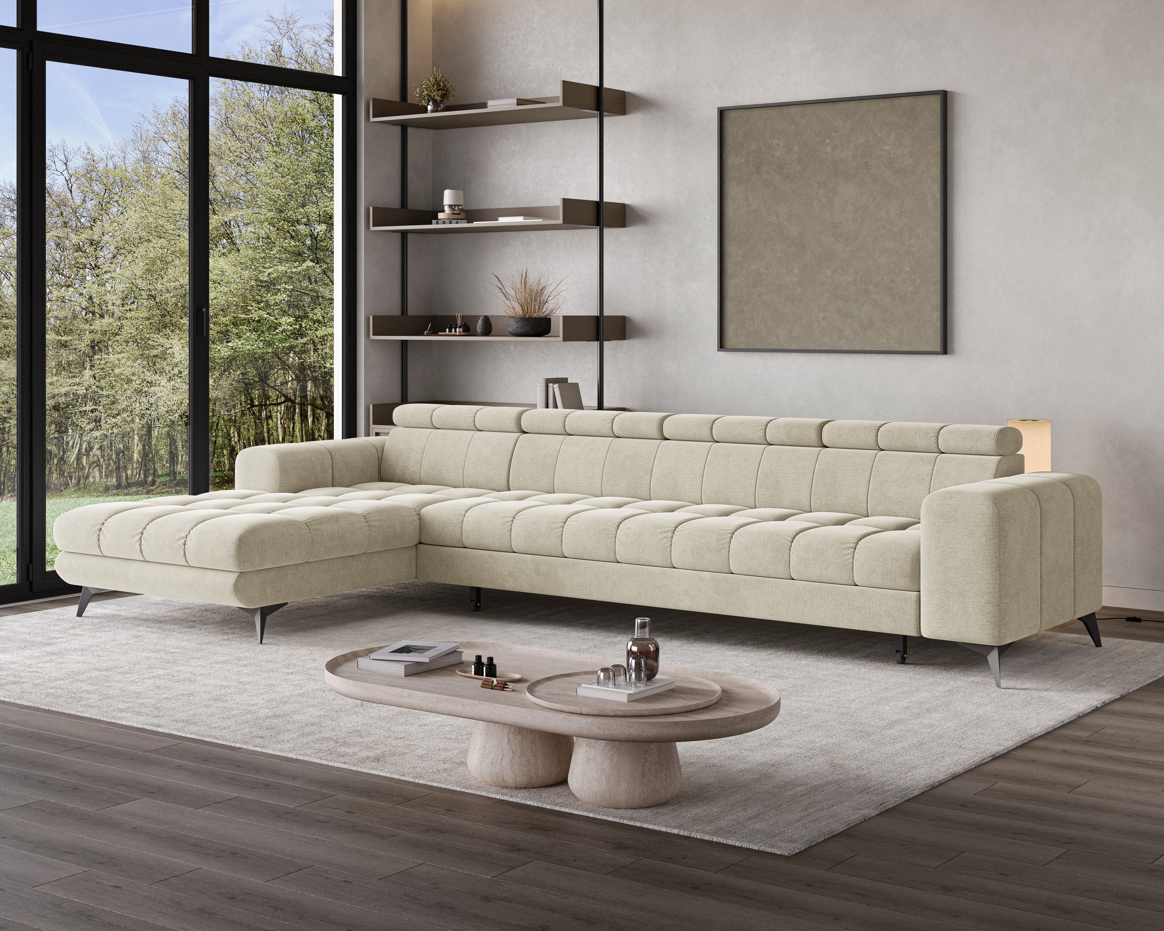 Chilly Möbel Ecksofa Großes L – luxuriöser Komfort, 335x74 cm, Links, Monolith 04