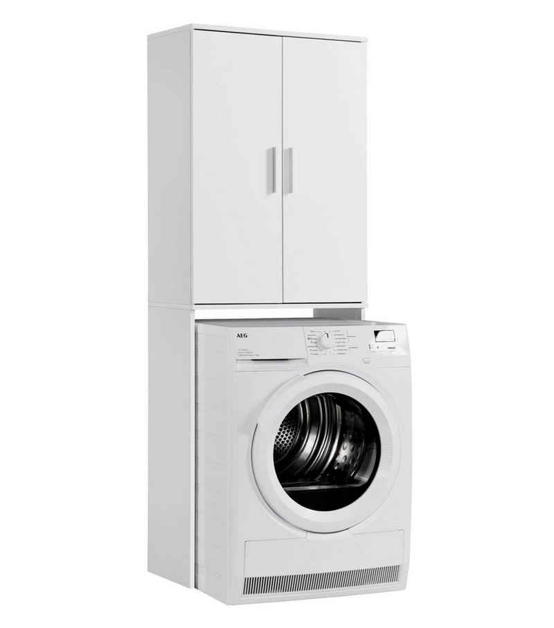 mokebo Waschmaschinenumbauschrank Der Saubermann (mit Türen) Waschmaschinenschrank oder Überbau für Waschmaschinen in Weiß