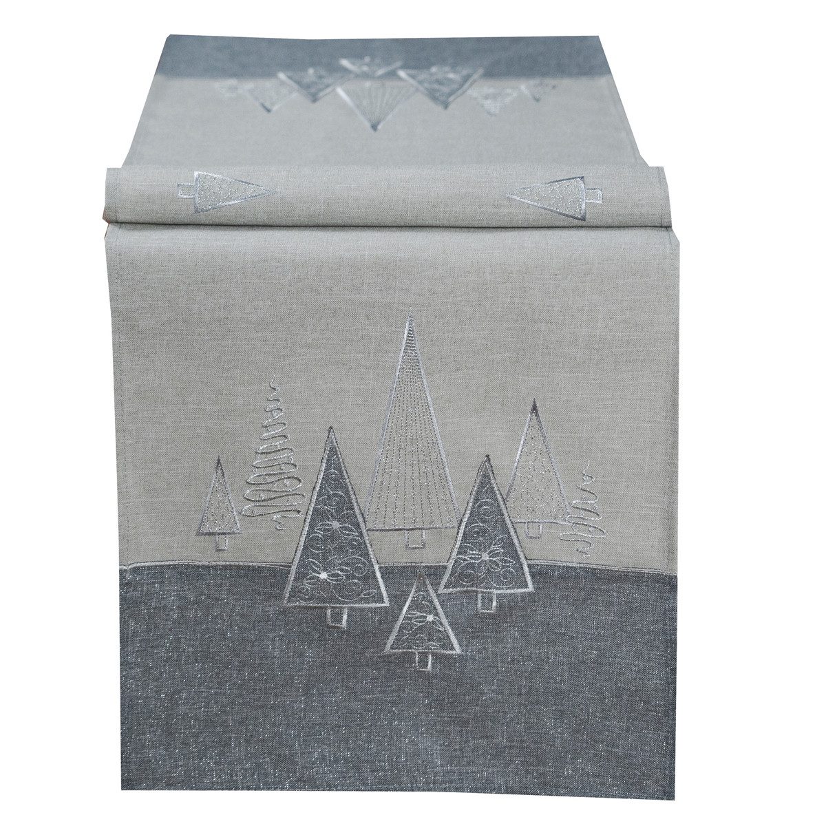 Raebel Tischdecke Dreieck Tannenbaum Tischläufer 40x140 Hellgrau Weihnachten, Dreieck Tannenbaum Stickerei Lurex Glitzer Hellgrau