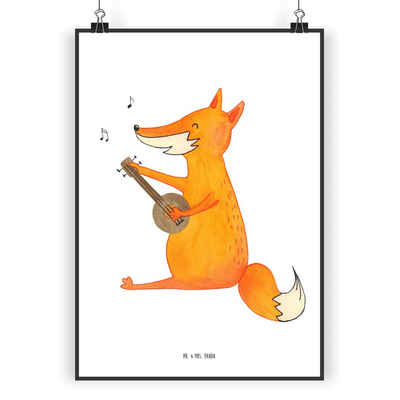 Mr. & Mrs. Panda Poster DIN A5 Fuchs Gitarre - Weiß - Geschenk, Wanddeko, Kunstdruck, Füchse, Fuchs Gitarre (1 St), Lebendige Farben