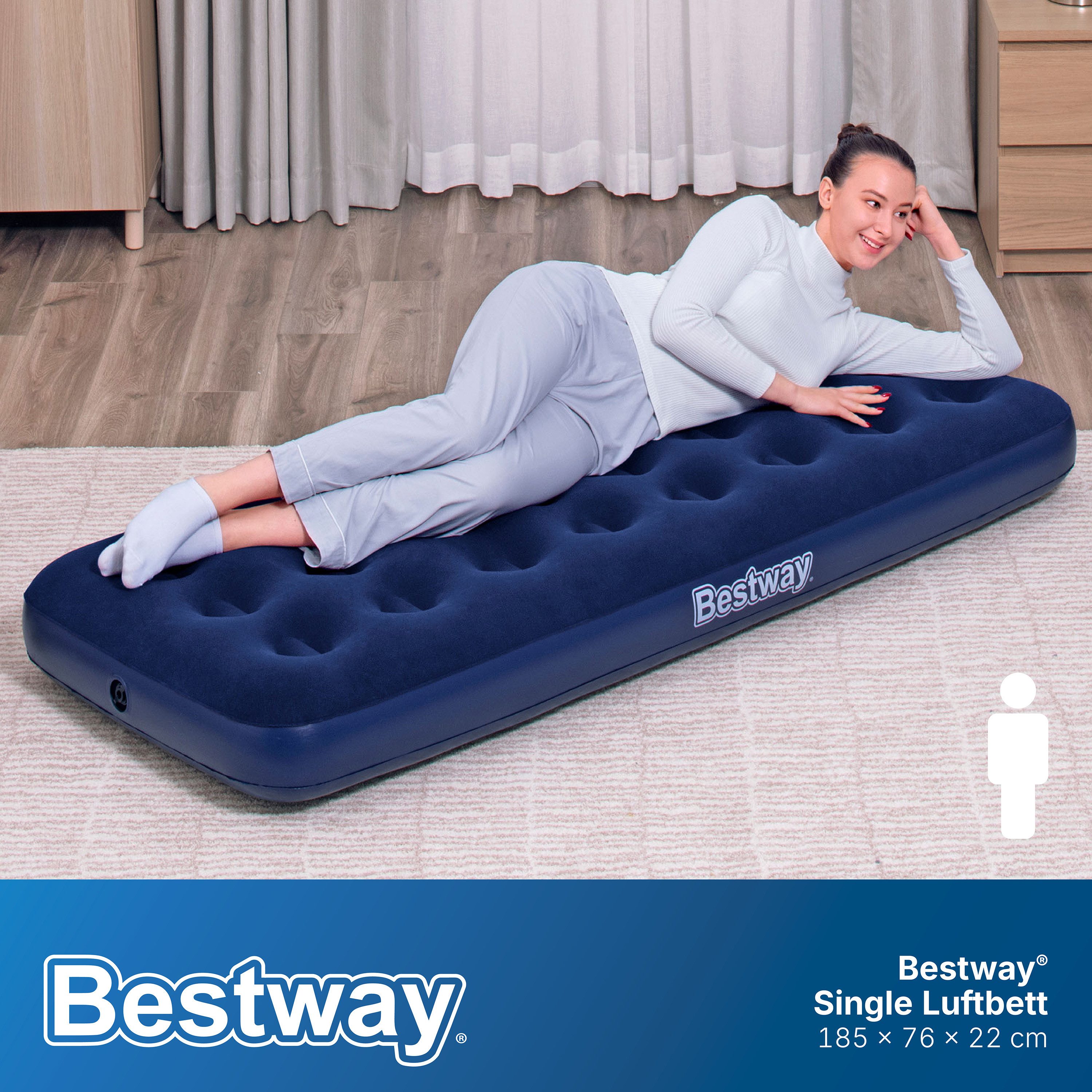 Bestway Luftbett 185 x 76 x 22 cm, (Packung, 1-tlg., Für 1 Person), Ideal für den Innen- und Außengebrauch