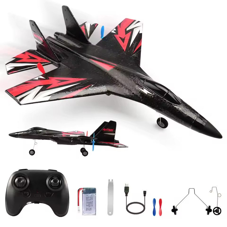 Athlix RC-Flugzeug ferngesteuertes RC-Flugzeug mit LED-Elementen, Nachgiebiger EPP-Schaum, 2-Kanal-Steuerung