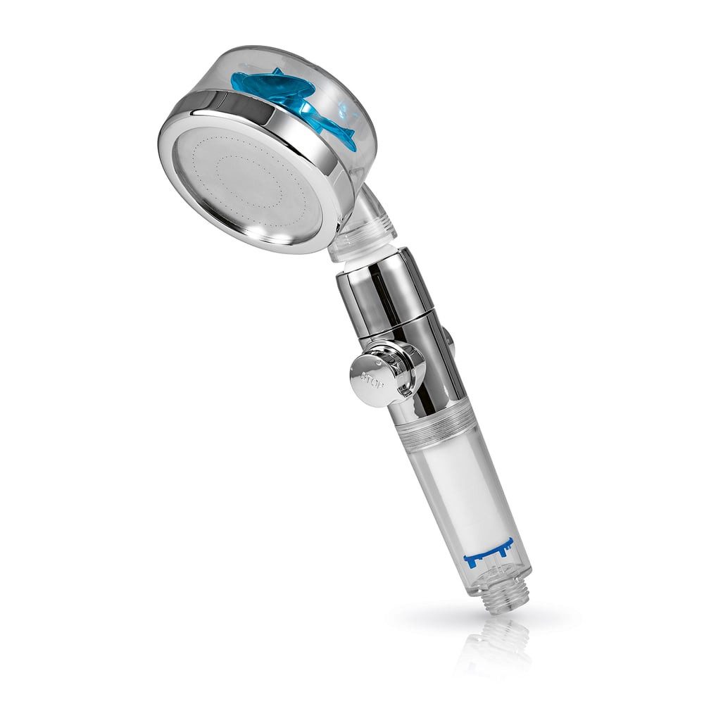 Handbrause Duschkopf mit Stopp-& Druckregler transparent/silber/blau inkl. Filter