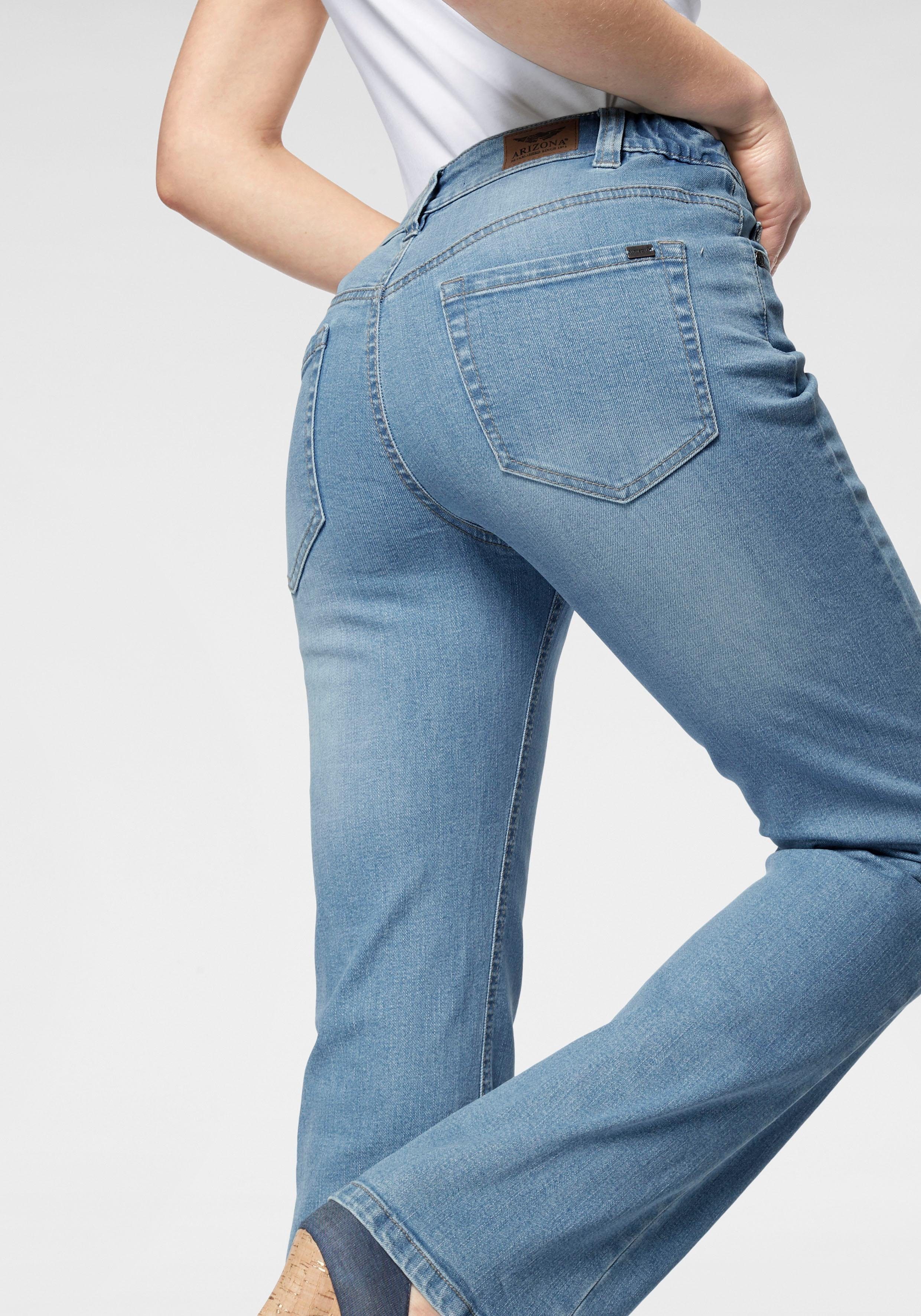 Arizona Bootcut-Jeans Bund bleached Gummizugeinsatz mit seitlichem Waist High