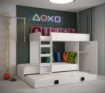 Unique Home Hochbett Hochbett TOL 2, mit Treppe, Schrank. Auch für 3 Kinder geeignet Schublade / Bettkasten kann auch als dritte Bett genutzt werden