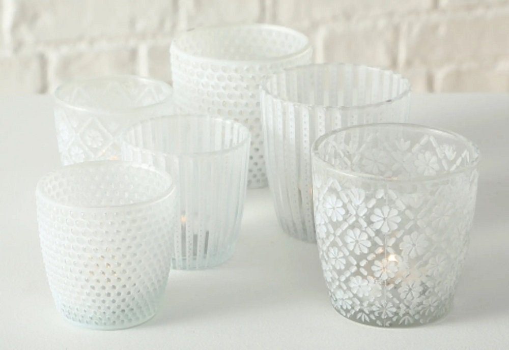 BOLTZE GRUPPE GmbH Teelichthalter Teelichthalter Glas lackiert weiß matt H 7 - 9 cm 6er Set (3x2erSet). € 18,95, (€ 3,16 pro 1 Stk).