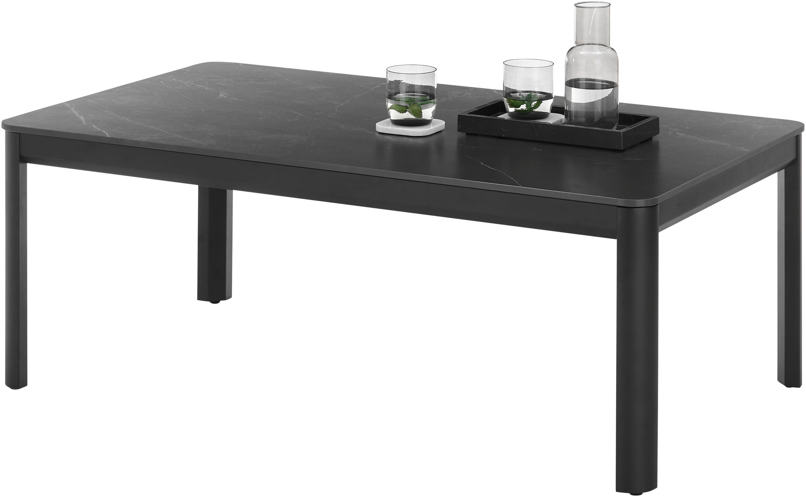 Stolkom Sp.z.o.o. Couchtisch Lenni Wohnzimmertisch Keramik, Schwarz gemasert BxHxT 120x45x70 cm, Keramikoberfläche schwarz gemasert, Metallgestell schwarz matt