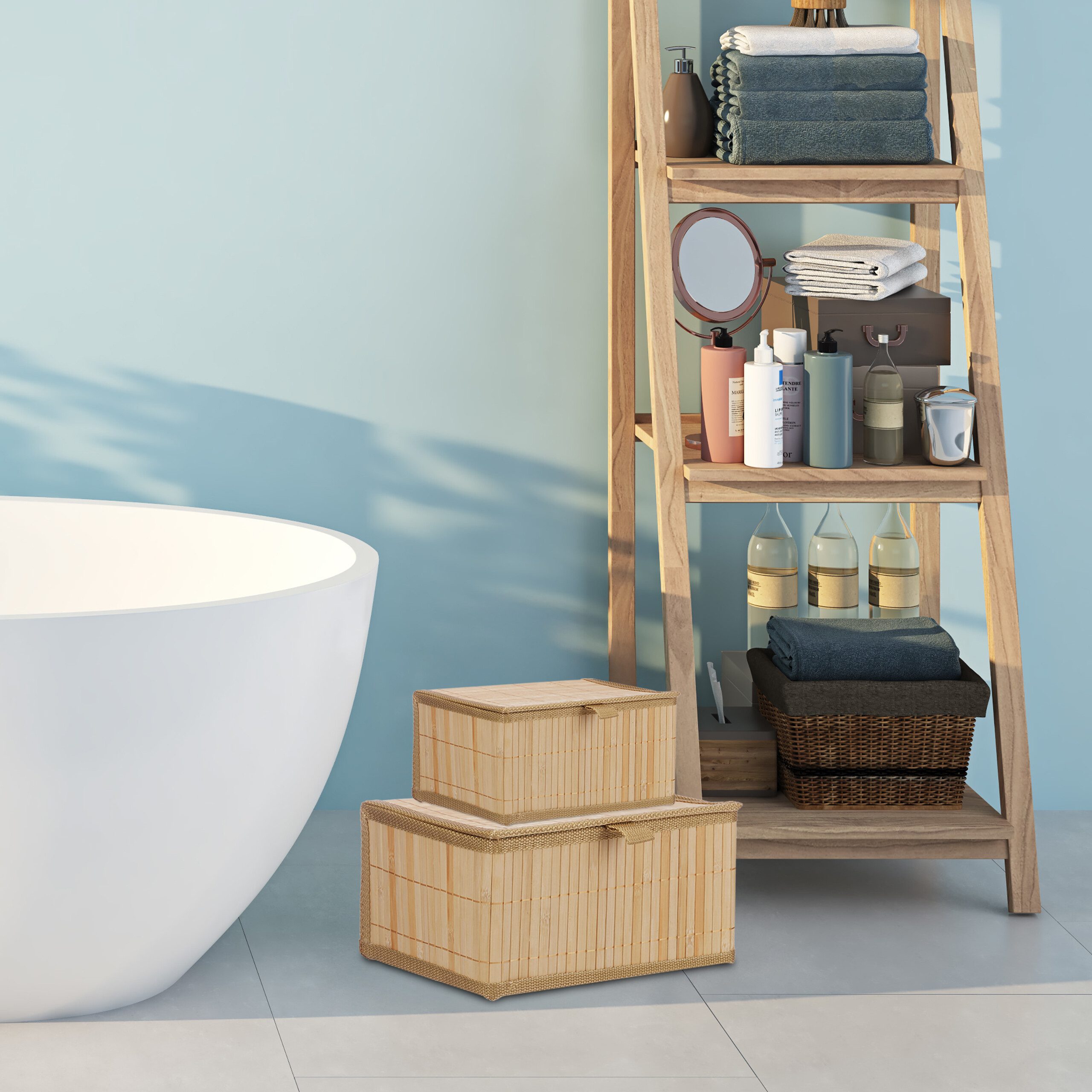 relaxdays Aufbewahrungskorb Bambus 2 tlg. Set (2er Set), natur günstig online kaufen