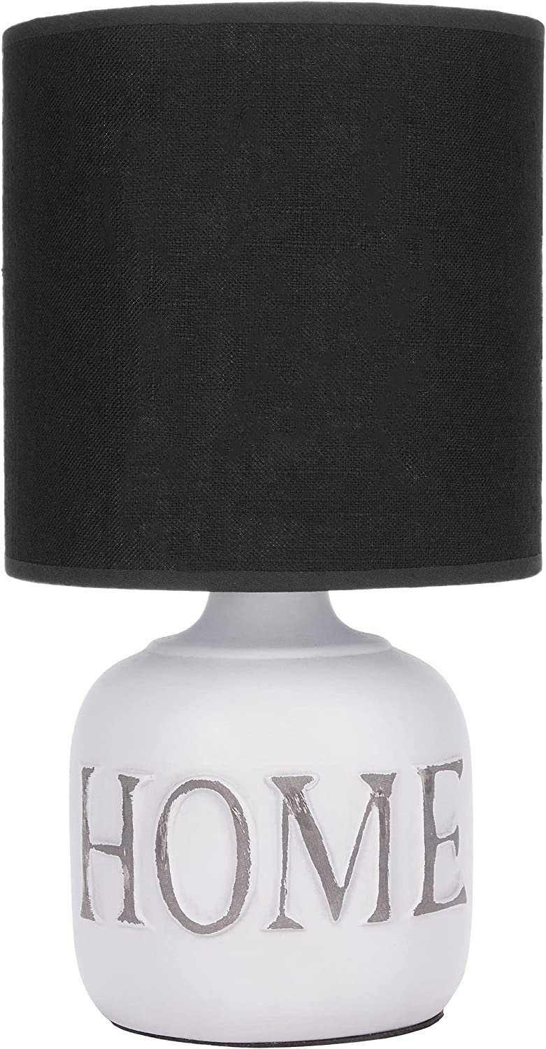 BRUBAKER Nachttischlampe 2er Set Tischlampe Home Weiß, Heimat, ohne Leuchtmittel, 2x Tischleuchte mit gewölbtem Keramikfuß und Stoffschirm, Höhe 30,5 cm – Bild 4 von 5