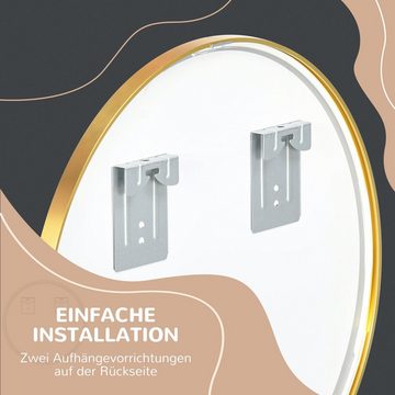 Kleankin Badspiegel runder Badezimmerspiegel, Flurspiegel mit Alurahmen für Wohnzimmer (Badspiegel, 1-St., Wandspiegel), mit 2 Haken
