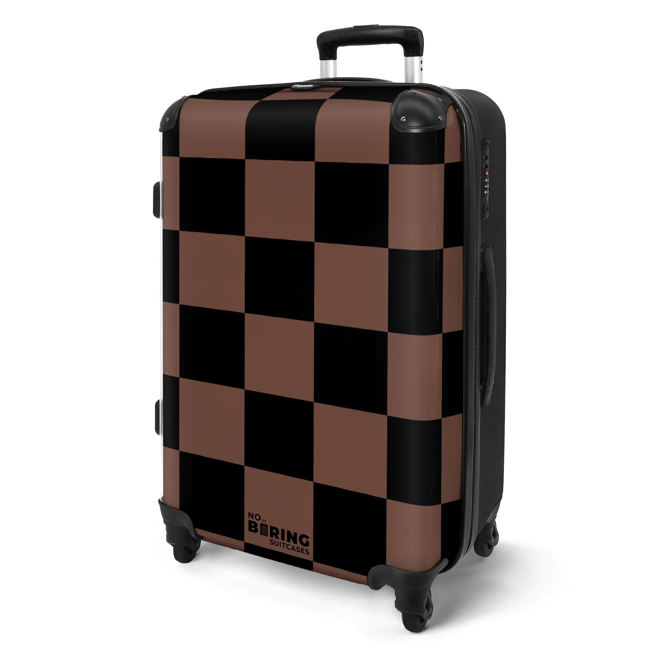 NoBoringSuitcases.com© Hartschalen-Trolley Braun mit schwarzem Schachbrettm günstig online kaufen