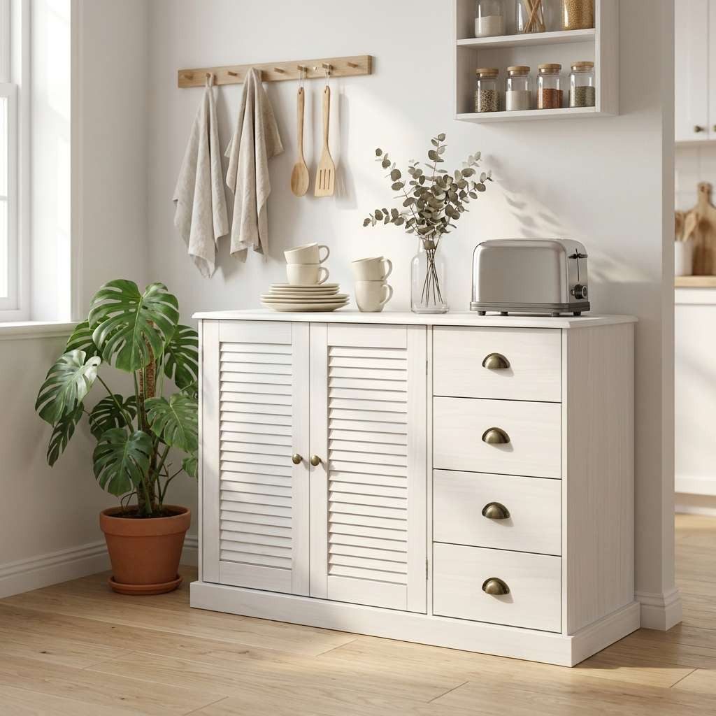 OTTO home Sideboard Turia, mit Lamellentüren, Kommode aus massivem Kiefernholz, FSC®, 4 Schubkasten, Breite 125 cm