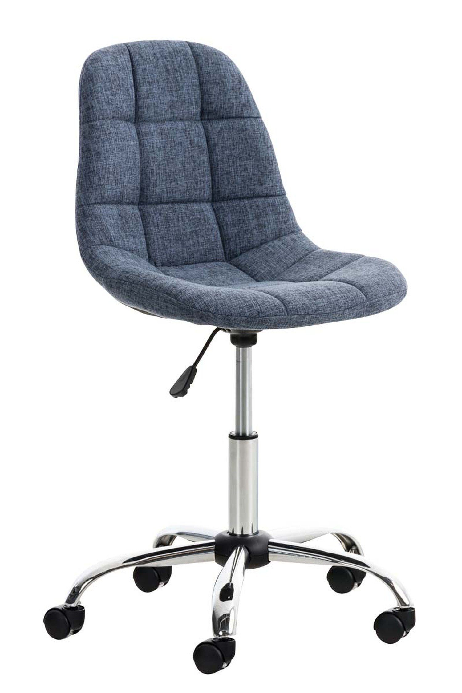 TPFLiving Bürostuhl Emily mit bequemer Rückenlehne - höhenverstellbar und 360° drehbar (Schreibtischstuhl, Drehstuhl, Chefsessel, Konferenzstuhl), Gestell: Metall chrom - Sitzfläche: Stoff blau