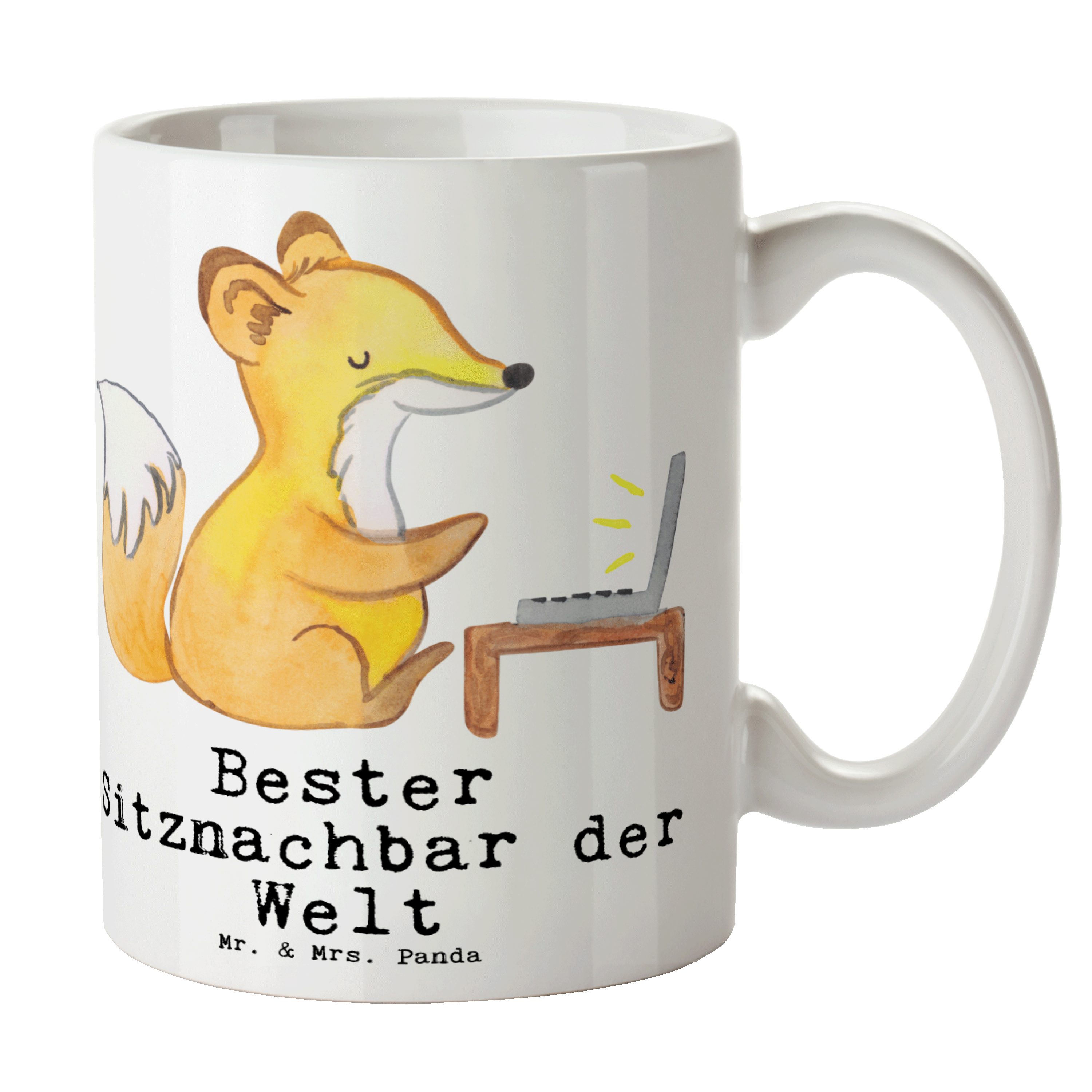 Mr. & Mrs. Panda Tasse Fuchs Bester Sitznachbar der Welt - Weiß - Geschenk, Schenken, Tee, Kaffeebecher, Stuhlnachbar, Mitschüler, Kaffeetasse, Dankeschön, Becher, Büro, Uni, Keramik